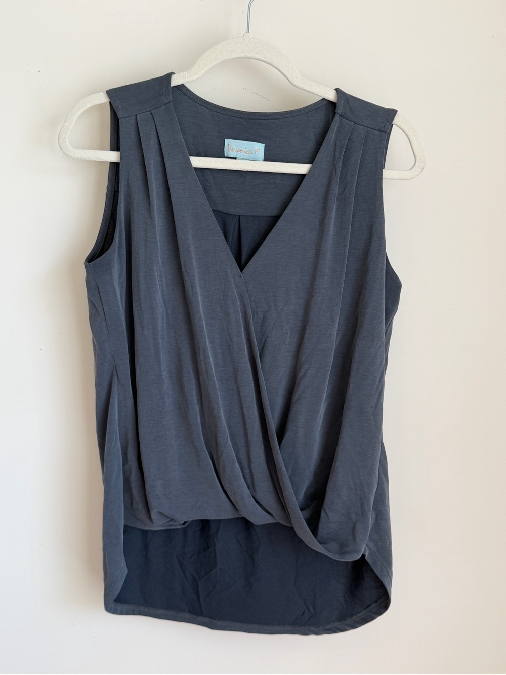 Veronica M Gray Sleeveless Draped Wrap Front Blouse Size Small